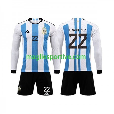 Completo Calcio Argentina 3 Stars Lautaro Martinez 22 Bambino Divisa Prima Mondiali 2022 ML